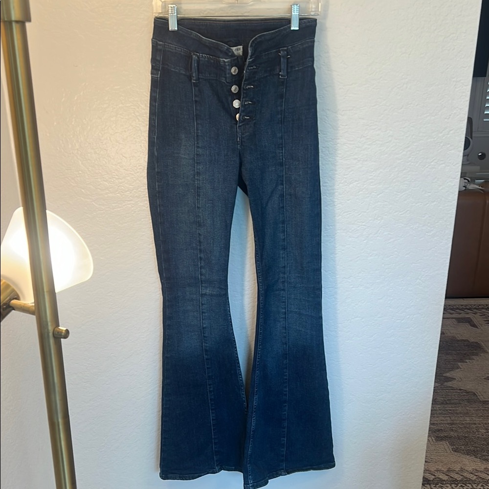 We The Free Blue Flare Wide Leg Jeans High-Rise